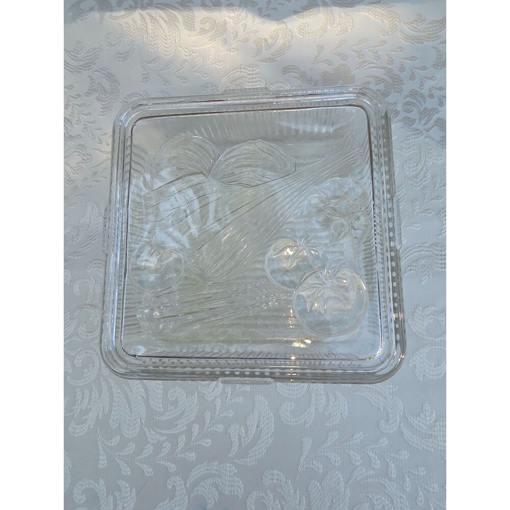 Vintage MCM Federal Glass Large Refrigerator Storage Container Vegetable theme